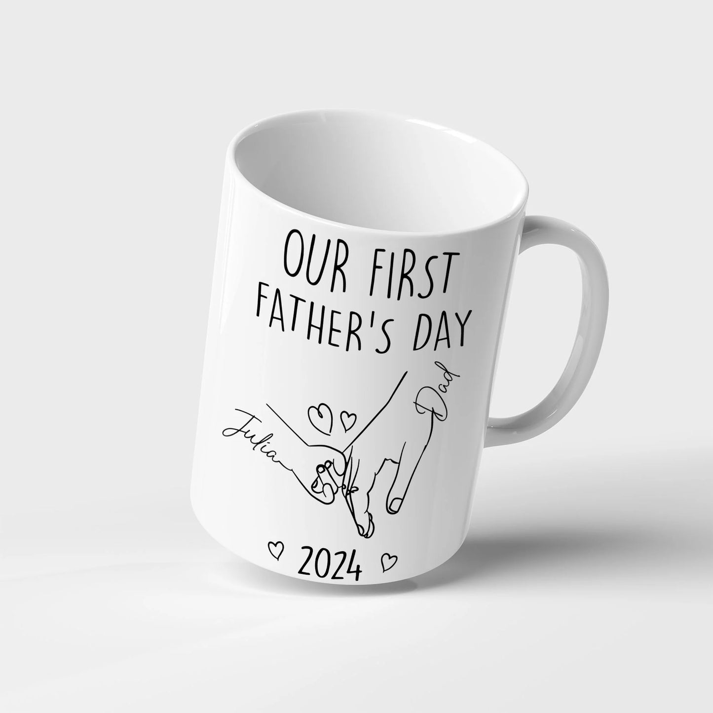 Personalised Family Milestone Mug - Custom First Fathers Day Holding Hands Names Year