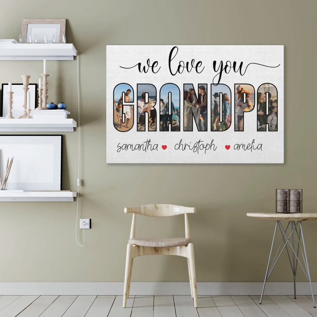Custom Grandpa Photo Collage Gift - Personalised Family Canvas