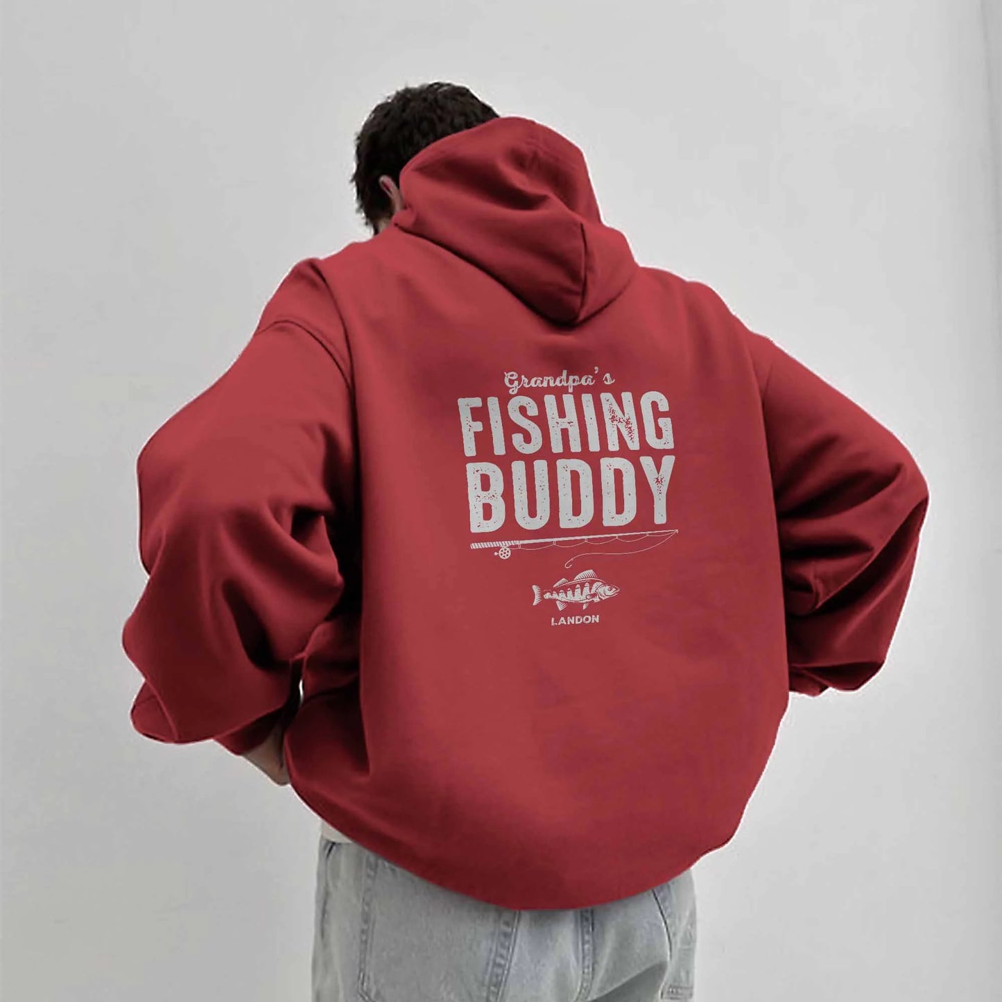Custom Hoodie for Grandpa & Dad – Fishing Buddy Design with Personalised Name, Gift for Fisherman Dad