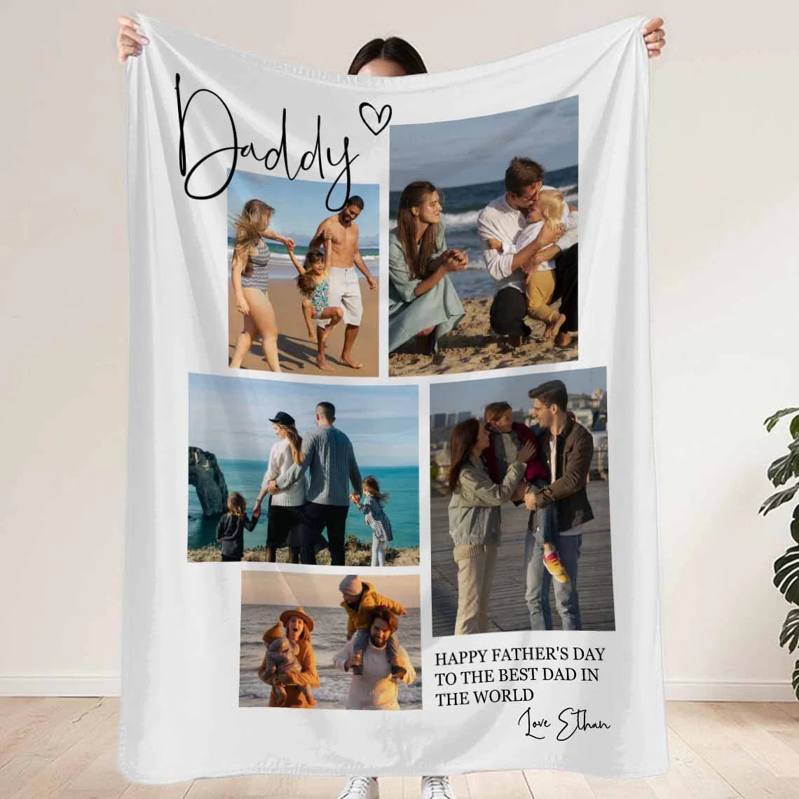 Personalised Family Memory Blanket - Multiple Photo Display, Custom Father's Day Text