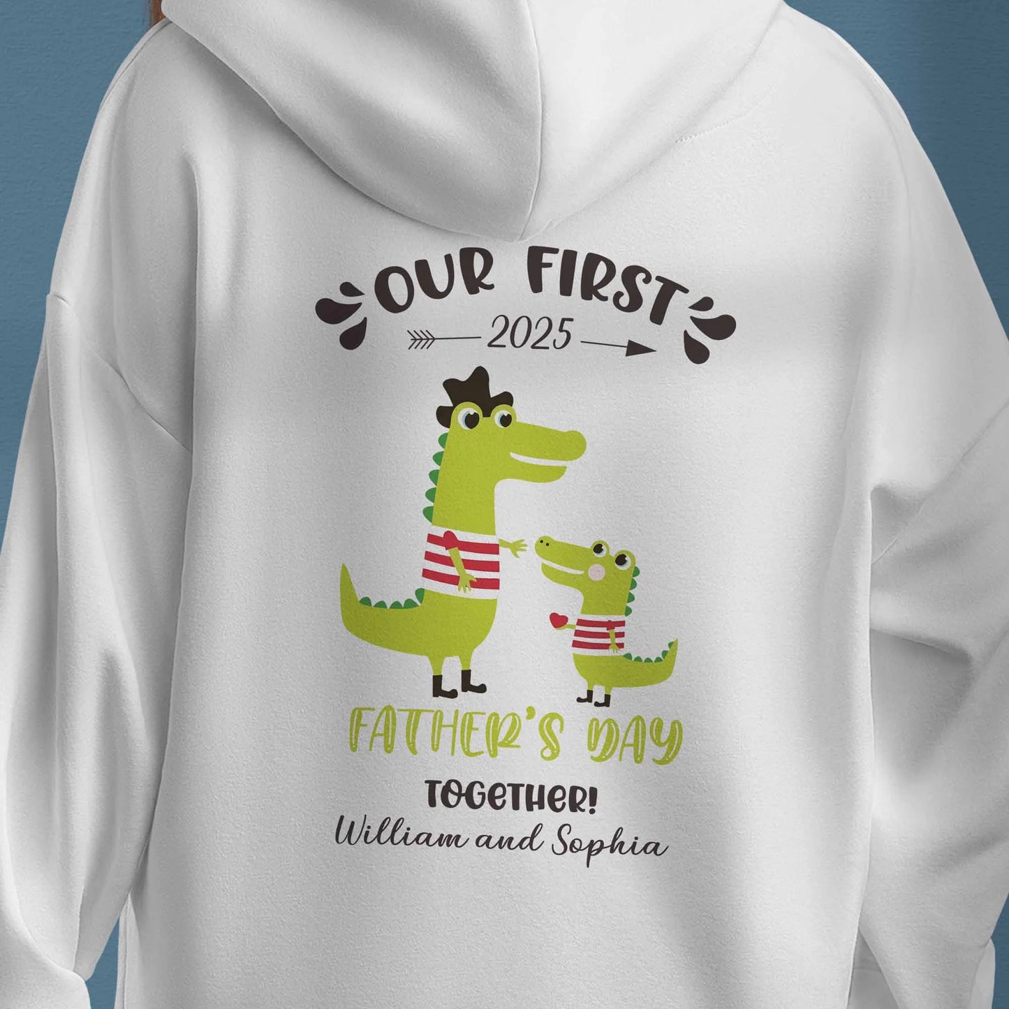 Custom Hoodie Our First Fathers Day – Design with Cute Crocodile Print, Gift from Kids