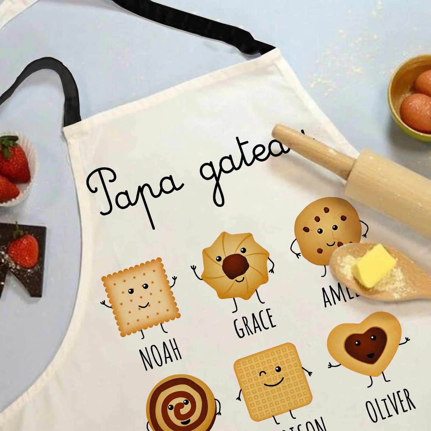 Personalised Dad Cooking Apron - Papa Gateau Design With Kids Names, Kitchen Gift