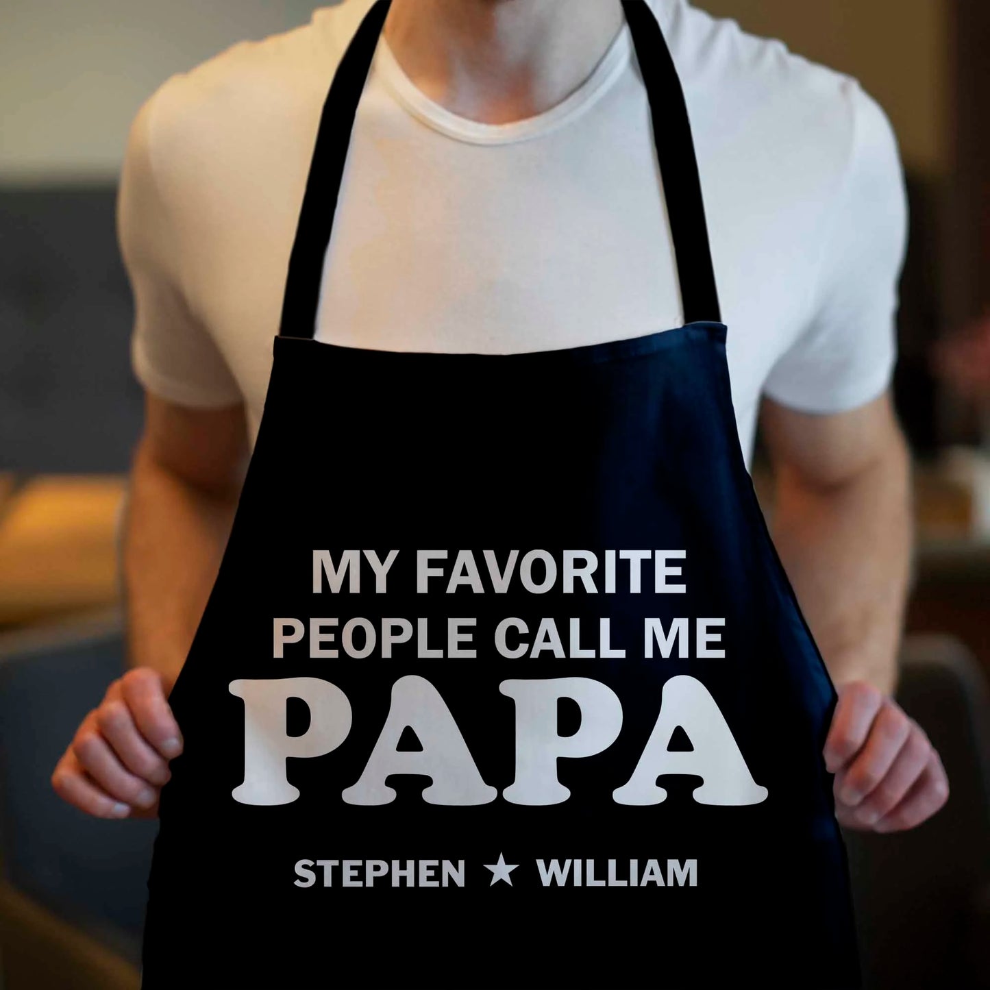 Custom Papa Apron with Kids Names - Personalised Fathers Day Gift for Cooking Dad