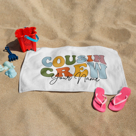 Fun Beach Crew Graphic Towel, Kids Design, Personalised Summer Accessory