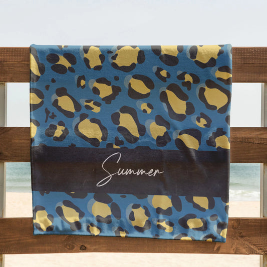 Personalised Leopard Spot Towel, Custom Name Design, Trendy Beach Accessory