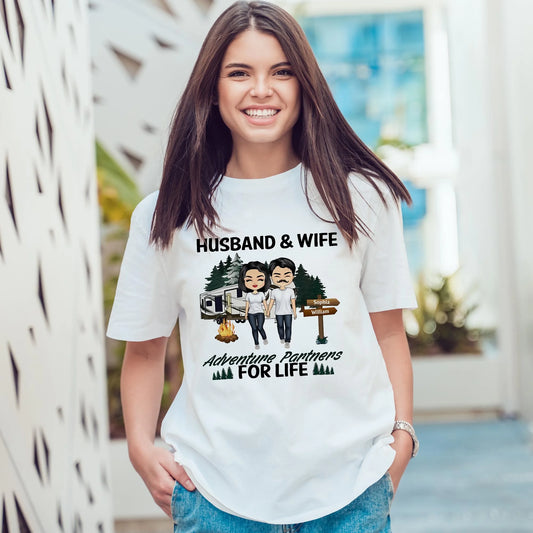 Husband and Wife Adventure Partners - Custom Couple T-Shirt, Valentine Journey