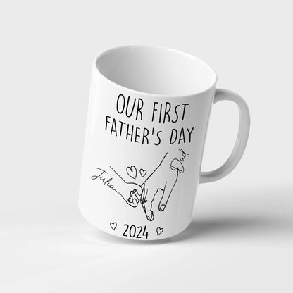 Personalised Family Milestone Mug - Custom First Fathers Day Holding Hands Names Year
