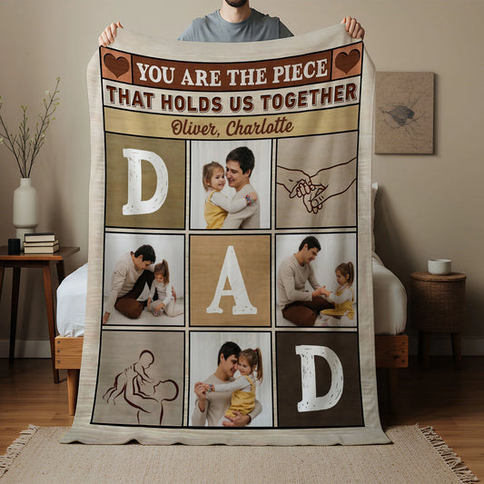Custom Dad Gift Blanket - Oliver Charlotte Photos, Personalised Family Memories Design