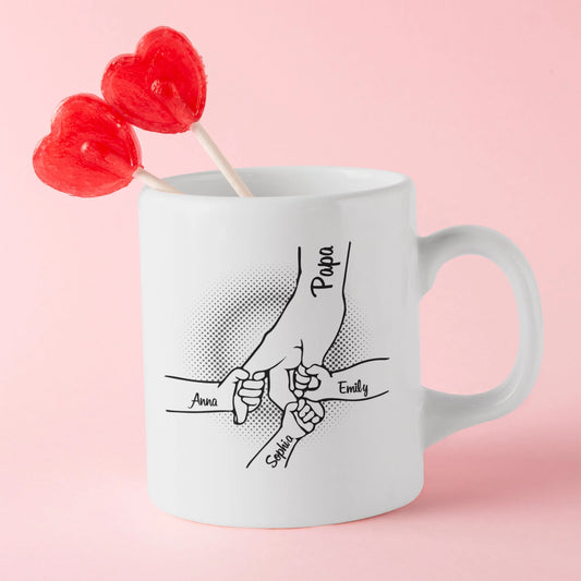 Custom Family Hands Mug - Personalised Papa Children Names Illustration Gift