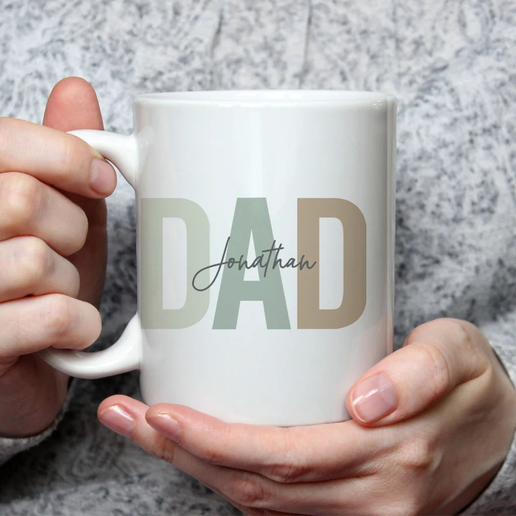 Custom Minimalist Dad Mug - Personalised Father Name Neutral Tone Ceramic Gift
