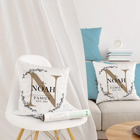 Monogram Family Name - Personalised Square Poly Pillow - Elegant Gift for Dad