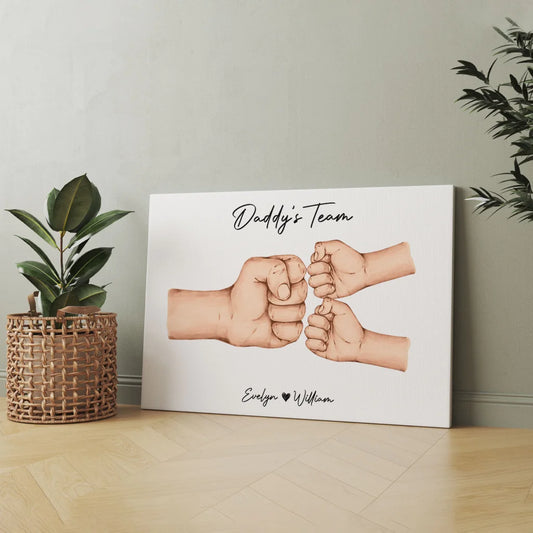 Daddy & Kids Together We’re A Team - Personalised Canvas, Family Bond Gift