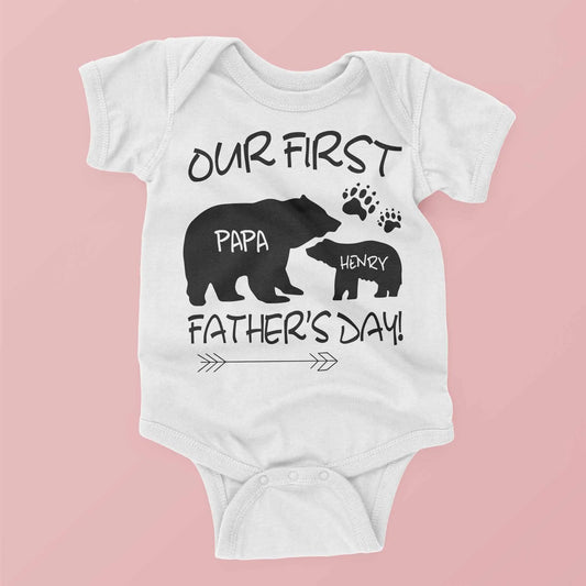 Custom Baby Bodysuit - First Fathers Day Gift For Dad, Matching Bears Design