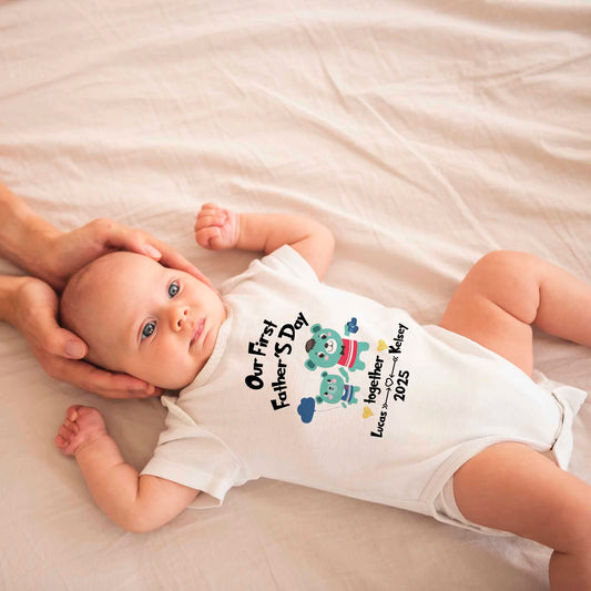 Matching Baby Onesie - Our First Fathers Day Bears Design For Dad, Baby