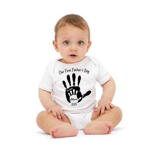 Custom Baby Romper - First Fathers Day Handprint Gift For Dad, Baby