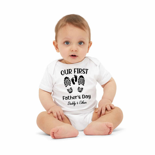 Personalised Baby Grow - Our First Fathers Day Footprints Gift For Dad, Baby