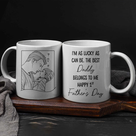 Custom Father Child Photo Mug - Personalised First Fathers Day Line Drawing Gift
