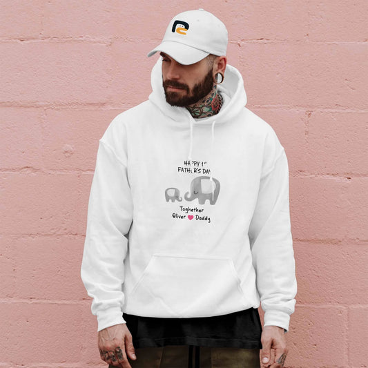Personalised Happy First Father’s Day Hooded Sweatshirt - Cute Elephant Gift