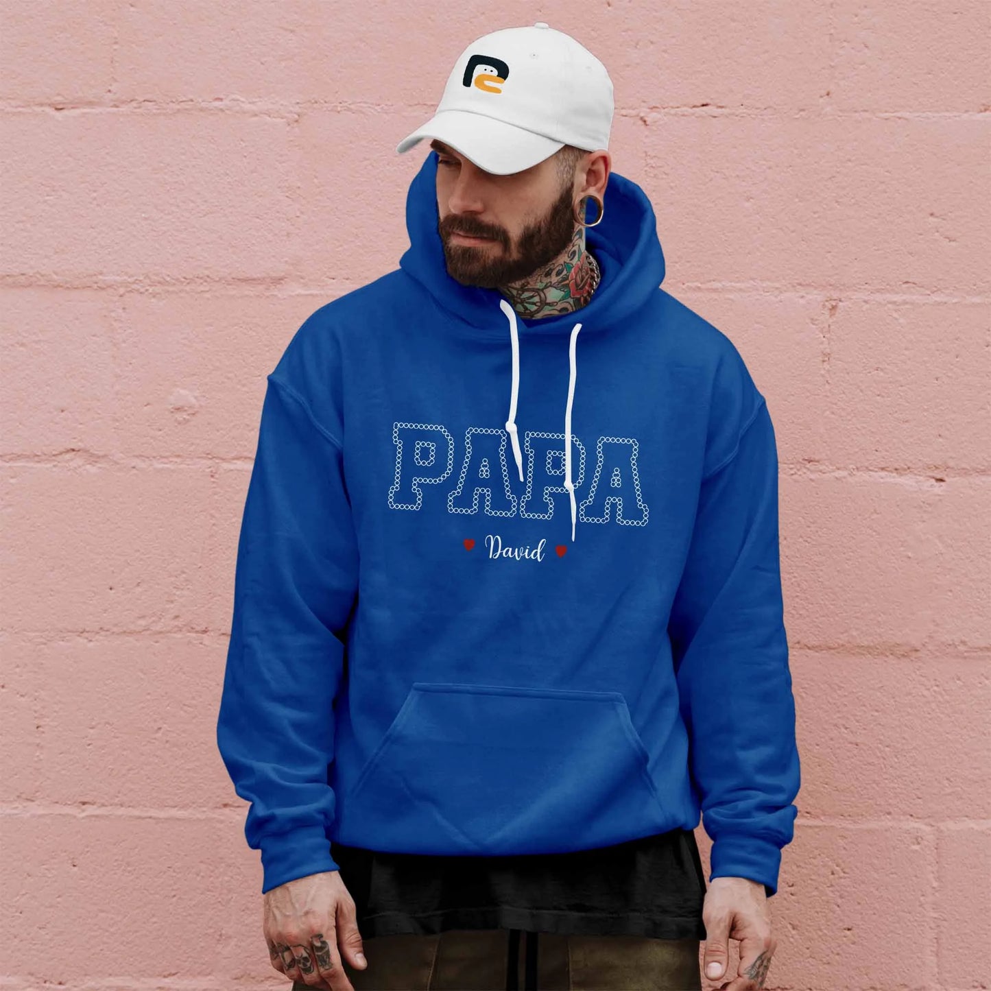 Custom Papa Hoodie - Personalised Name, Stitched Text Design Gift