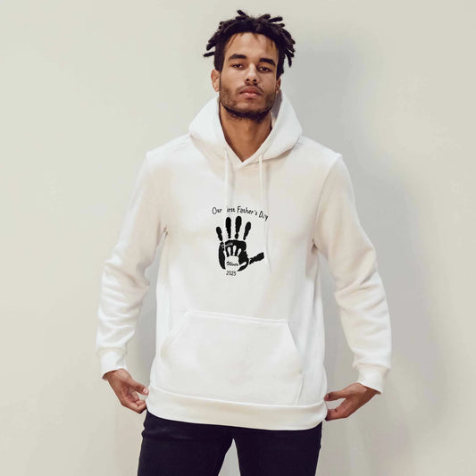 Personalised Dad Gift Hoodie - First Father's Day Handprint, Custom Baby Name