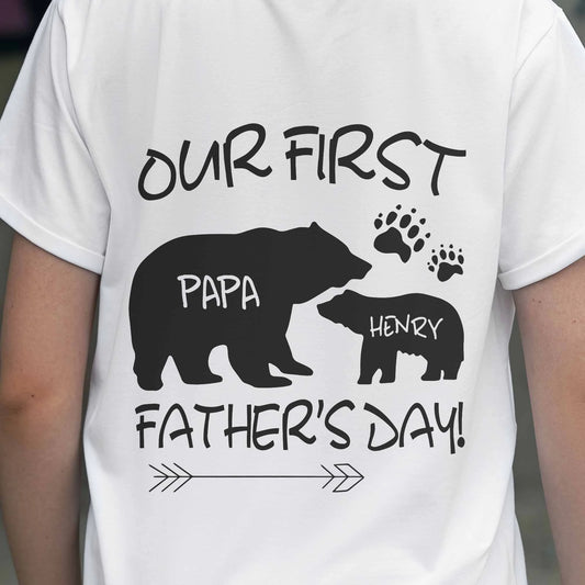 Custom Father Son T-Shirt - Bear Paw Print Design, Personalised First Father's Day