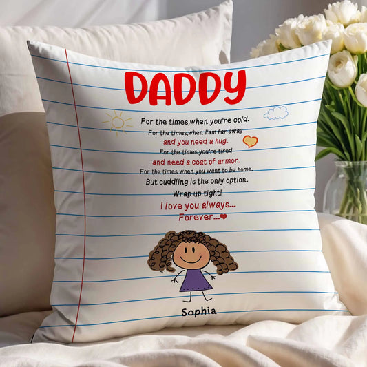 Cute Stick Figure Pillow – Personalised Message from Kids, Thoughtful Gift for Father