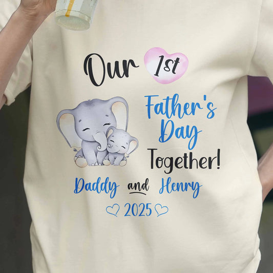 Personalised First Father's Day T-Shirt - Heart Design, Custom Baby Name Date Gift