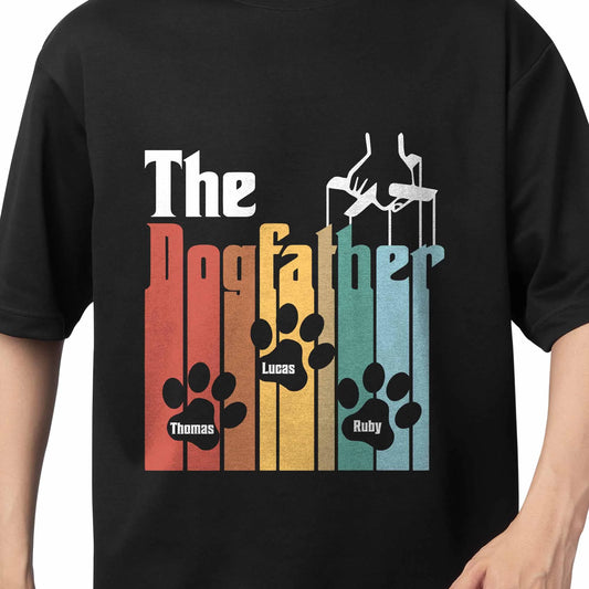 Custom Dog Owner T-Shirt - Colorful Paw Print, Personalised Multiple Pet Names Gift