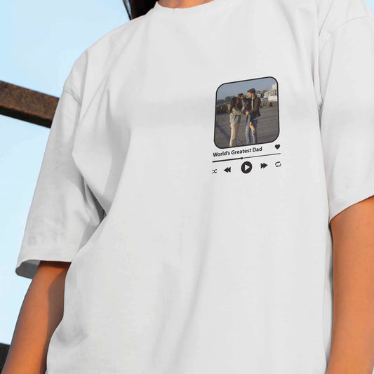 Custom World's Greatest Dad T-Shirt - Personalised Father Family Photo Music Player Gift