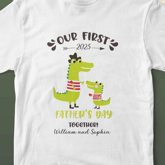 Personalised Dad Tee - Matching Alligator Illustration, Custom First Celebration Gift