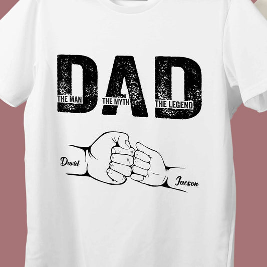 Personalised Dad T-Shirt - Fist Bump Design, Custom Father Son Names Gift