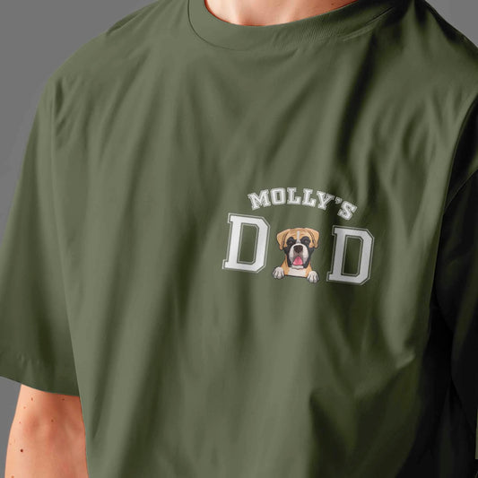 Custom Pet Parent T-Shirt - Olive Dog Dad Design, Personalized Boxer Name Gift