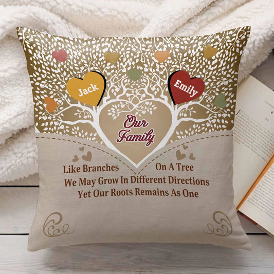 Personalised Family Roots Cushion Cover - Custom Names Heart Tree Branch Quote Design Gift