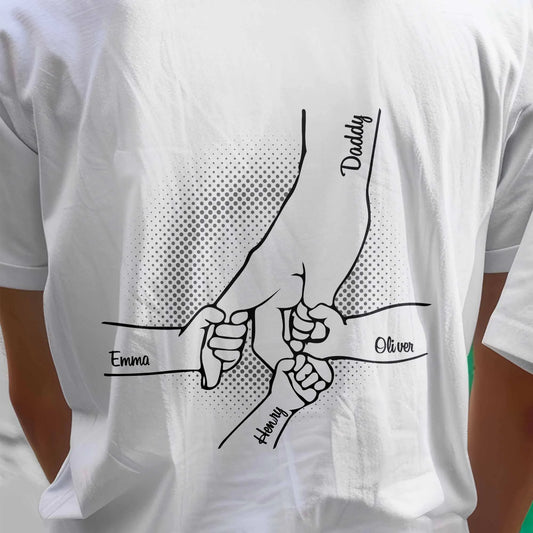 Custom Family Handhold T-Shirt - Personalised Dad with Children Names Design