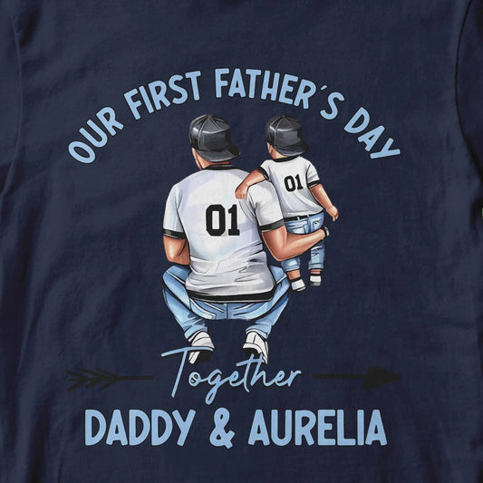 Personalised Baseball T-Shirt - First Father's Day Celebration, Custom Navy Design