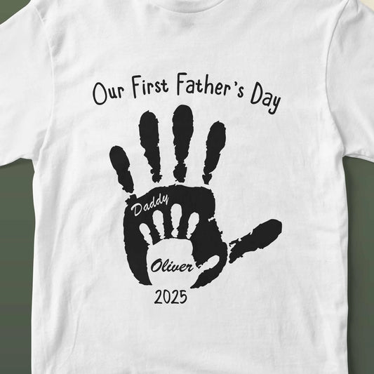 Personalised New Dad T-Shirt - Hand Impression, Custom First Celebration Gift