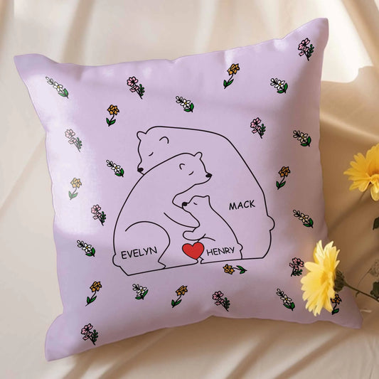 Love Hugging Bear Family - Personalised Pillow Cover, Dad’s Family Gift