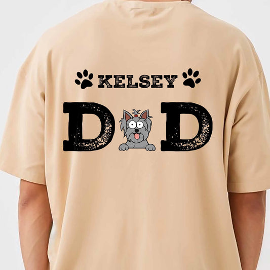 Custom Pet Dad T-Shirt - Yorkie Illustration, Personalised Dog Name Gift