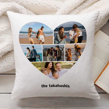 Personalised Family Gift Pillowcase - Custom Surname Heart Shaped Photo Collage Memories
