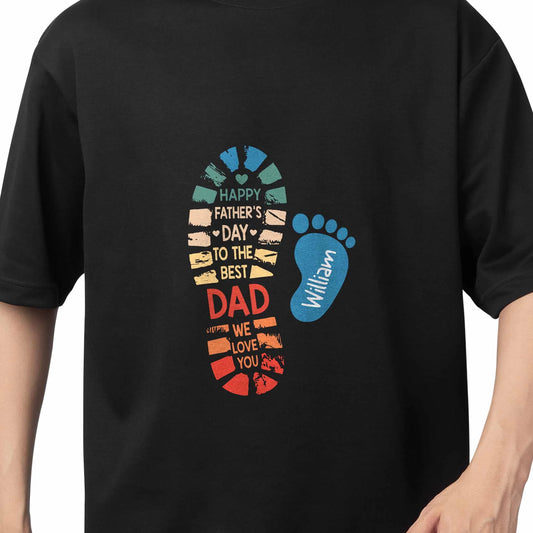 Personalised Dad T-Shirt - Boot Print Message Design, Custom Child Name Gift