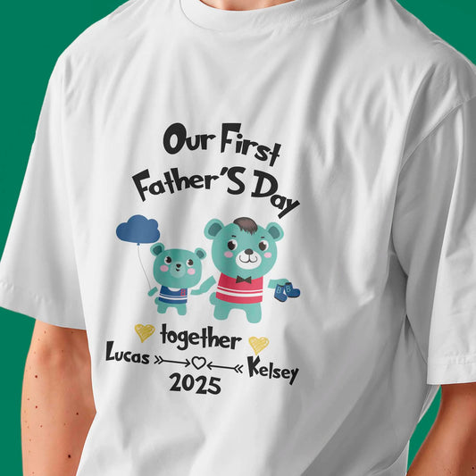 Personalised New Dad T-Shirt - Bear Family Illustration, Custom First Celebration Gift