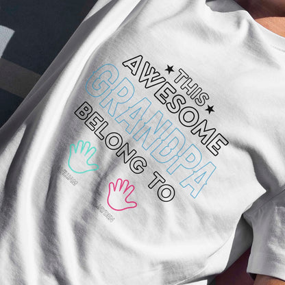 Personalised Grandfather T-Shirt - Custom Awesome Grandpa Children Names White Gift