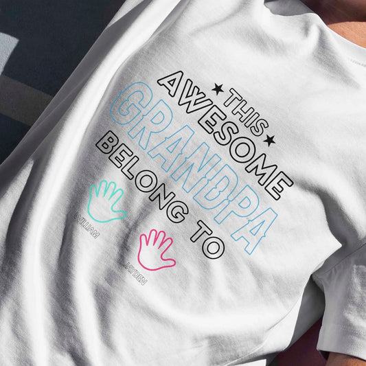 Personalised Grandfather T-Shirt - Custom Awesome Grandpa Children Names White Gift