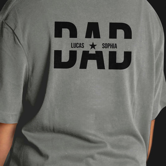 Custom Star Dad T-Shirt - Personalised Father Children Names Family Gift