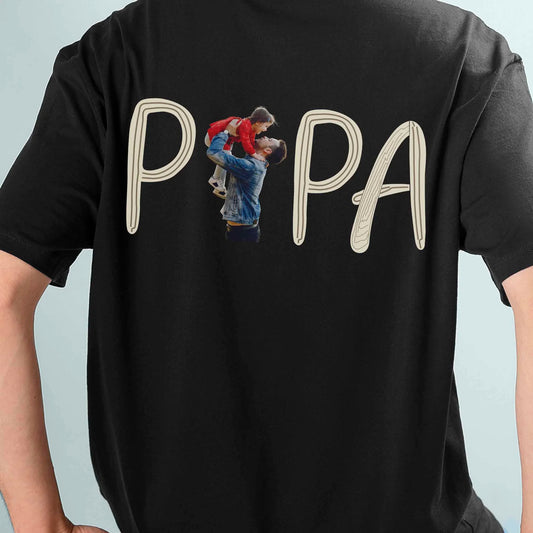 Personalised Black Papa T-Shirt - Custom Father Child Photo Memory Gift