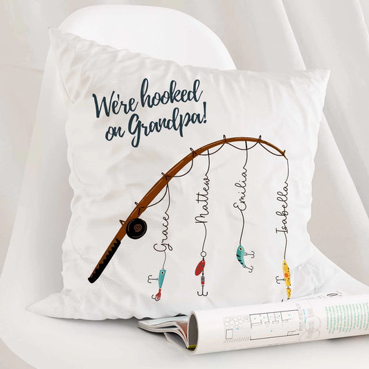 Fishing Pillowcase for Dad – “Hooked On You”, Personalised with Kids’ Names and Cute Fish Design