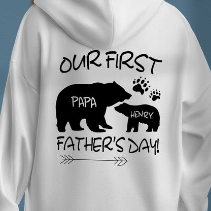 Our First Father's Day Custom Hoodie - Personalised Matching Papa and Baby Bear Design
