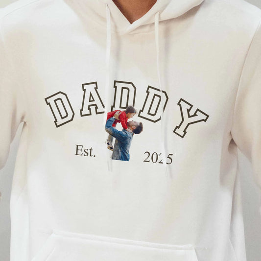 Custom Daddy Established Hoodie - Personalised Photo Father Gift, New Dad Celebration