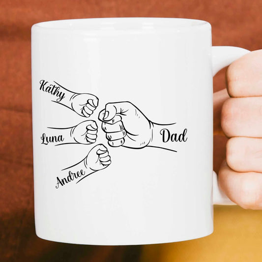 Dad Hand Bumps - Personalised Kids Names Mug, Cherished Father’s Day Gift