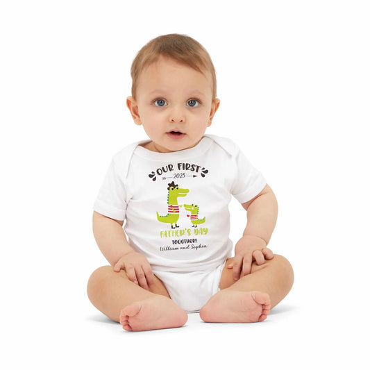 Baby Playsuit Custom - First Fathers Day Crocodile Design For Dad, Baby